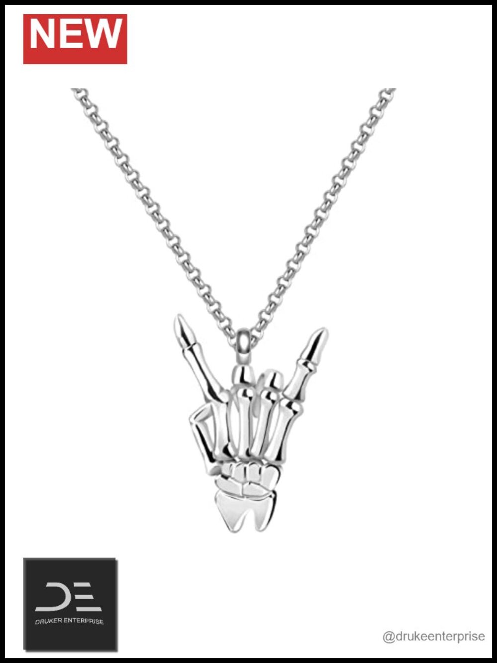 925 Sterling Silver Gothic Skull Necklace Rose Gold Black Plated CZ Stone